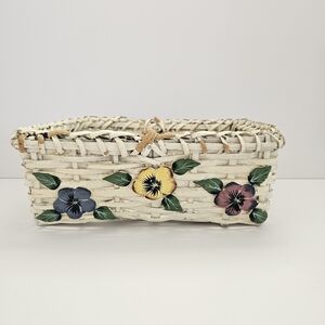Vintage Wicker Basket Rustic Floral Elegance with Hand-Painted White